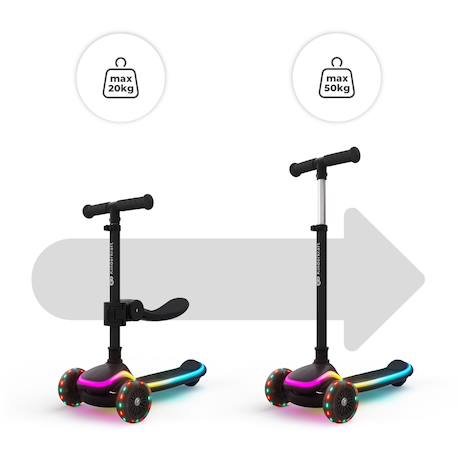 Trottinette Kinderkraft RAKET UP 2 en 1 avec Siège Réglable, Roues RGB et LED, Guidon Ajustable et Pliage Compact Beige+Black+Blue+Pink 8 - vertbaudet enfant 