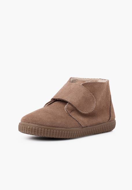 Bottines à brides larges adhérentes en fourrure Bleu+Bleu marine+Camel+Gris+Rose+Taupe 32 - vertbaudet enfant 