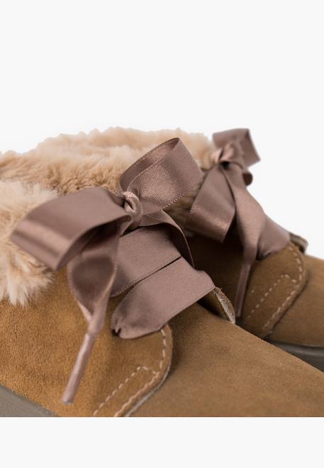 Bottines en suède fille col fourrure lacets en satin Bleu marine+Gris+Marron+Rose+Taupe 30 - vertbaudet enfant 