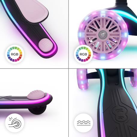 Trottinette Kinderkraft RAKET UP 2 en 1 avec Siège Réglable, Roues RGB et LED, Guidon Ajustable et Pliage Compact Beige+Black+Blue+Pink 23 - vertbaudet enfant 