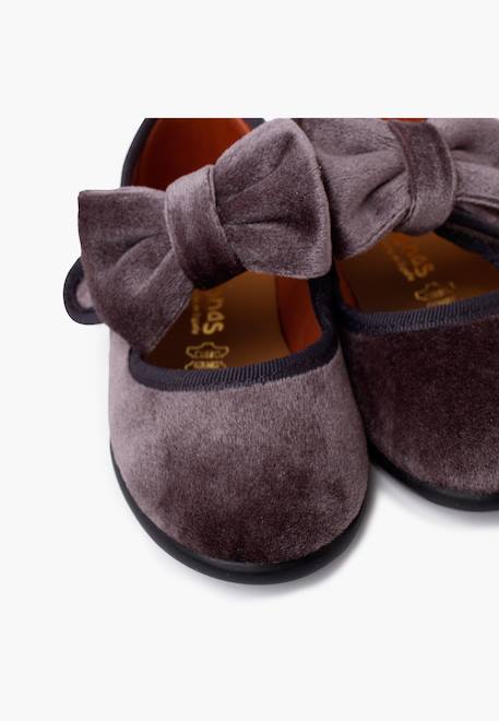 Chaussures babies en velours avec lien à nouer Gris 6 - vertbaudet enfant 