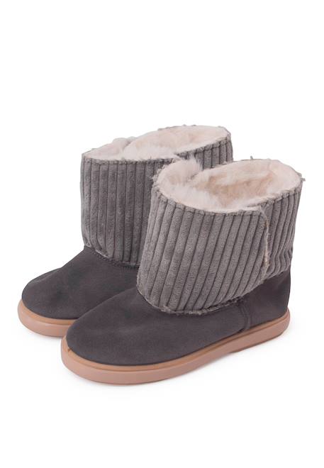 Bottes en velours côtelé et suéde avec doublure en peau de mouton Gris+Taupe 4 - vertbaudet enfant 