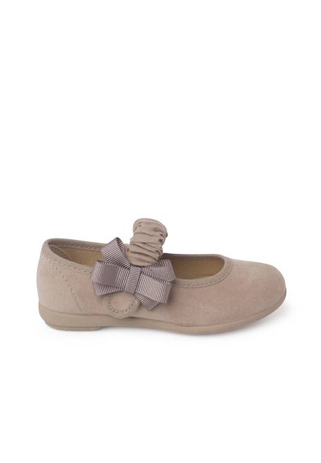 Chaussures babies bride froncée et nœud pour fille Bleu marine+Gris+Rose+Sable 19 - vertbaudet enfant 