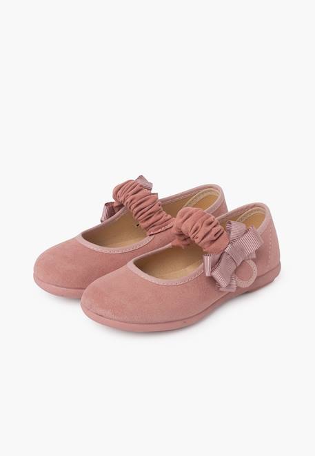 Chaussures babies bride froncée et nœud pour fille Bleu marine+Gris+Rose+Sable 16 - vertbaudet enfant 
