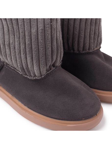 Bottes en velours côtelé et suéde avec doublure en peau de mouton Gris+Taupe 6 - vertbaudet enfant 