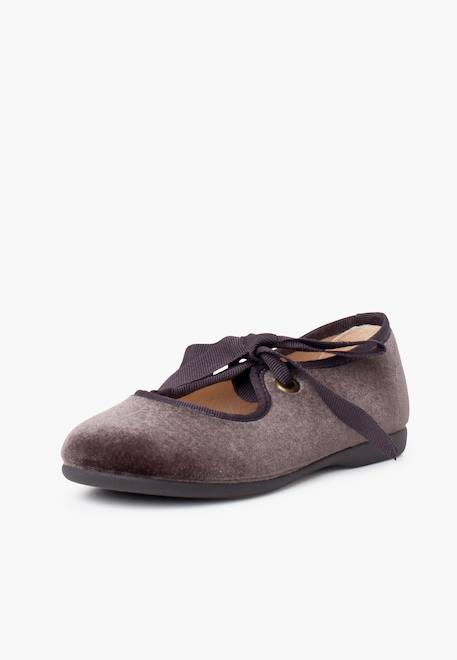 Chaussures babies velours avec nœud gros-grain filles Beige+Bleu de france+Bleu marine+Bordeaux+Gris+Noir+Rose pâle+Vert 26 - vertbaudet enfant 