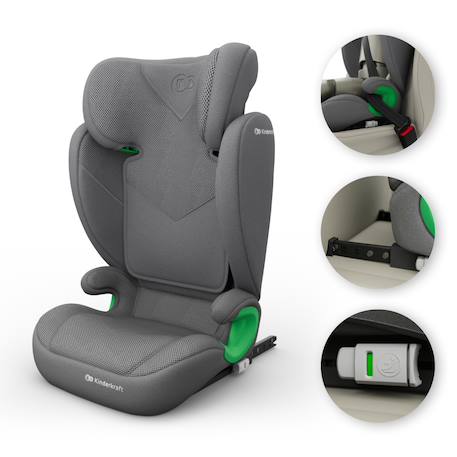Siège Auto Kinderkraft JUNIOR FIX 2 PLUS 100-150 cm avec ISOFIX, H-GUARD, SPS, AIR FLOW et Appuie-Tête Réglable Black+Green+Grey+Pink 17 - vertbaudet enfant 