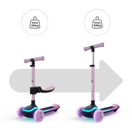 Trottinette Kinderkraft RAKET UP 2 en 1 avec Siège Réglable, Roues RGB et LED, Guidon Ajustable et Pliage Compact Beige+Black+Blue+Pink 20 - vertbaudet enfant 
