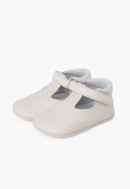 Salomés en cuir avec fermeture scratch Beige+Blanc+Bleu marine+Couleur cuir+Gris 4 - vertbaudet enfant 