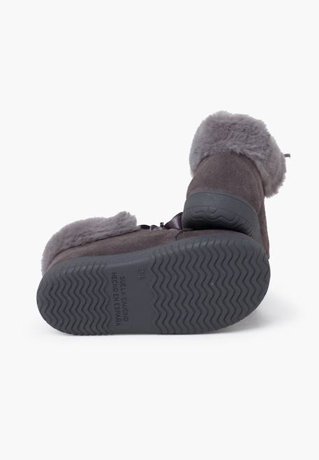 Bottines en suède fille col fourrure lacets en satin Bleu marine+Gris+Marron+Rose+Taupe 9 - vertbaudet enfant 