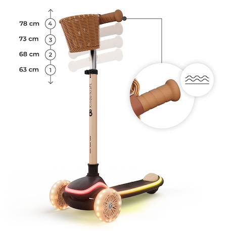 Trottinette Kinderkraft RAKET UP 2 en 1 avec Siège Réglable, Roues RGB et LED, Guidon Ajustable et Pliage Compact Beige+Black+Blue+Pink 4 - vertbaudet enfant 