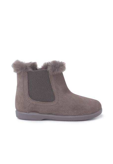 Bottines chelsea pour filles avec col en fourrure Gris+Rose+Taupe 1 - vertbaudet enfant 