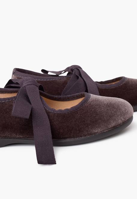 Chaussures babies velours avec nœud gros-grain filles Beige+Bleu de france+Bleu marine+Bordeaux+Gris+Noir+Rose pâle+Vert 30 - vertbaudet enfant 