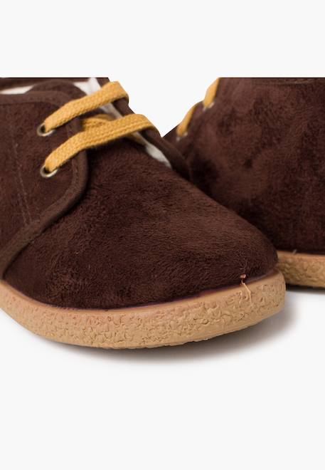 Bottines doublées en suède de mouton avec bande arrière Gris+Marron 12 - vertbaudet enfant 