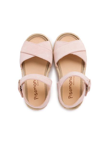 Sandale en suède brides croisées et semelle en jute Bleu+Camel+Rose 15 - vertbaudet enfant 
