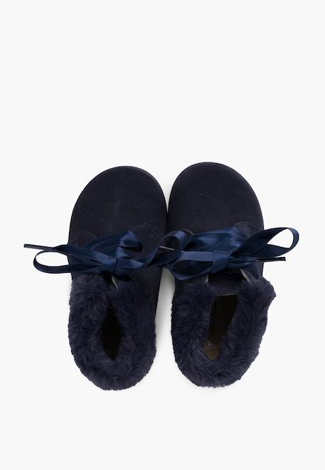 Bottines en suède fille col fourrure lacets en satin Bleu marine+Gris+Marron+Rose+Taupe 5 - vertbaudet enfant 