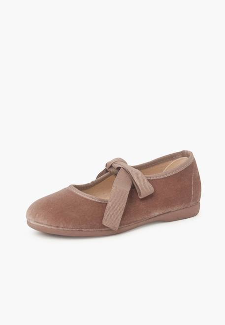 Chaussures babies velours avec nœud gros-grain filles Beige+Bleu de france+Bleu marine+Bordeaux+Gris+Noir+Rose pâle+Vert 38 - vertbaudet enfant 