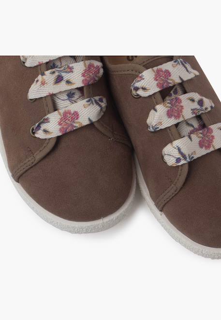 Baskets à lacets fleurs en serratex Taupe+Vieux rose 6 - vertbaudet enfant 
