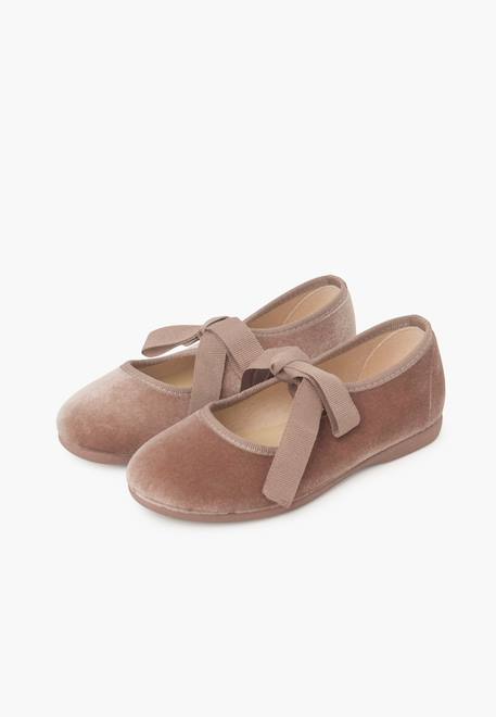 Chaussures babies velours avec nœud gros-grain filles Beige+Bleu de france+Bleu marine+Bordeaux+Gris+Noir+Rose pâle+Vert 40 - vertbaudet enfant 
