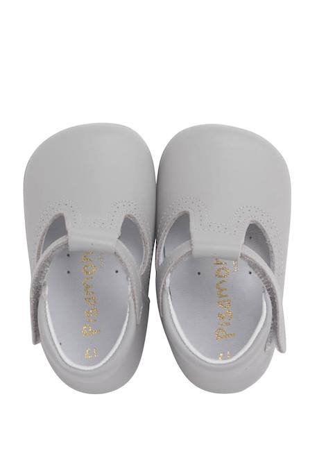 Salomés en cuir avec fermeture scratch Beige+Blanc+Bleu marine+Couleur cuir+Gris 29 - vertbaudet enfant 