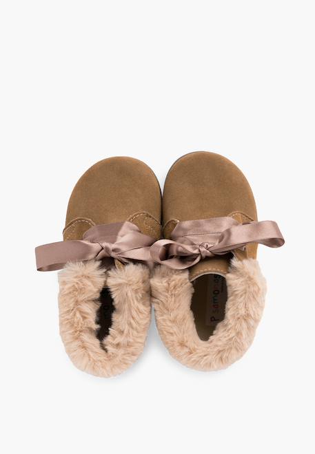 Bottines en suède fille col fourrure lacets en satin Bleu marine+Gris+Marron+Rose+Taupe 29 - vertbaudet enfant 