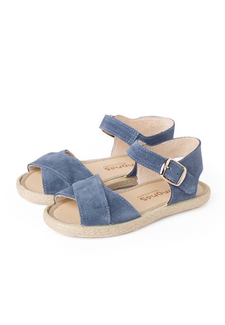 Sandale en suède brides croisées et semelle en jute Bleu+Camel 4 - vertbaudet enfant 