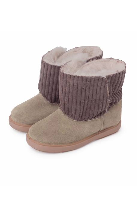 Bottes en velours côtelé et suéde avec doublure en peau de mouton Gris+Taupe 10 - vertbaudet enfant 