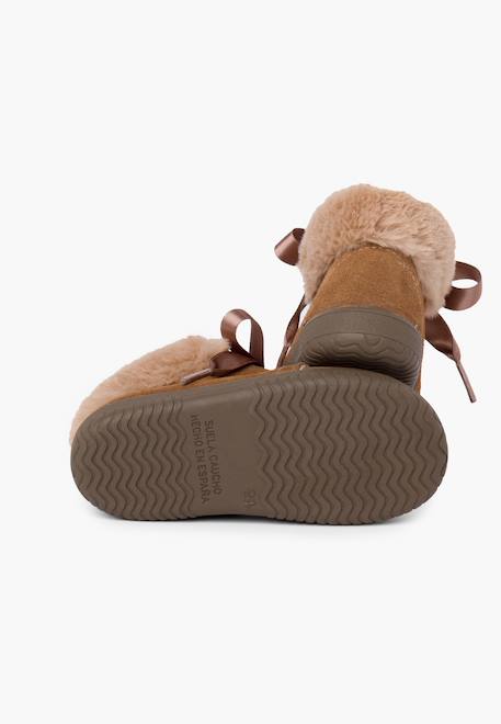 Bottines en suède fille col fourrure lacets en satin Bleu marine+Gris+Marron+Rose+Taupe 27 - vertbaudet enfant 