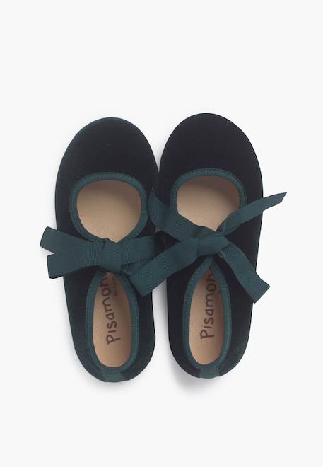 Chaussures babies velours avec nœud gros-grain filles Beige+Bleu de france+Bleu marine+Bordeaux+Gris+Noir+Rose pâle+Vert 47 - vertbaudet enfant 