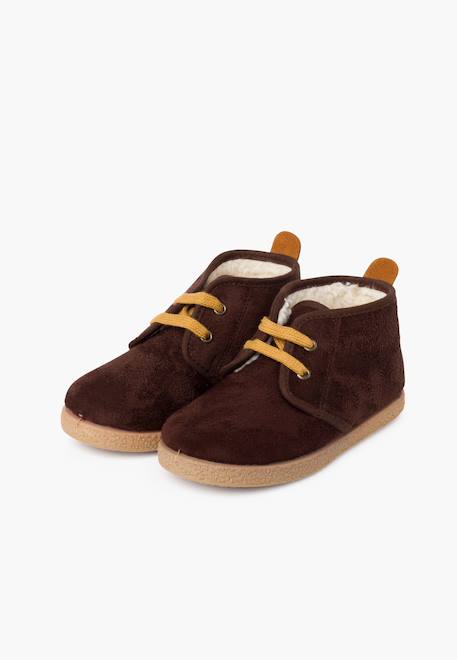 Bottines doublées en suède de mouton avec bande arrière Gris+Marron 10 - vertbaudet enfant 