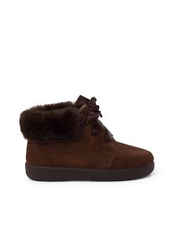 Chaussures-Bottines en suède fille col fourrure lacets en satin