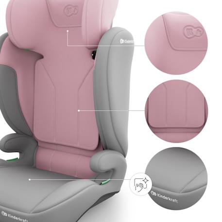 Siège Auto Kinderkraft I-SPARK 2 PLUS i-Size 100-150 cm 2 en 1 avec Booster, H-GUARD, SPS et Appuie-Tête 10 Positions Gris+Noir+Rose+Vert 17 - vertbaudet enfant 
