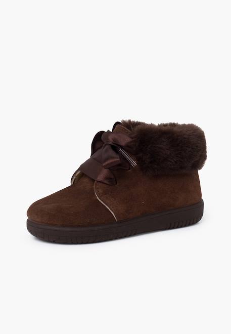 Bottines en suède fille col fourrure lacets en satin Bleu marine+Gris+Marron+Rose+Taupe 14 - vertbaudet enfant 