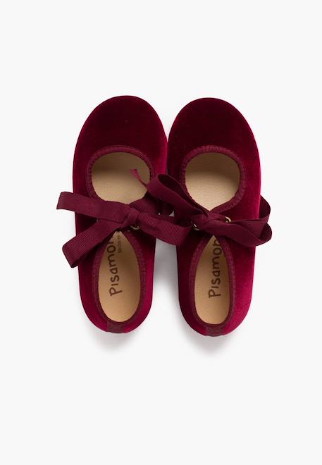 Chaussures babies velours avec nœud gros-grain filles Beige+Bleu de france+Bleu marine+Bordeaux+Gris+Noir+Rose pâle+Vert 23 - vertbaudet enfant 