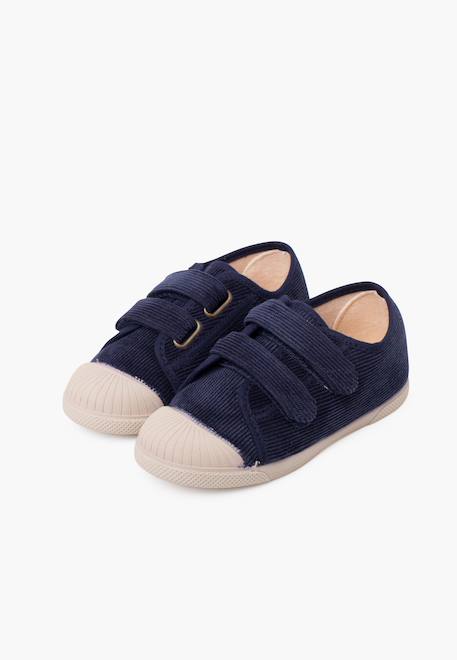 Baskets en velours côtelé avec bout en caoutchouc et double fermeture Bleu marine+Gris+Taupe 4 - vertbaudet enfant 