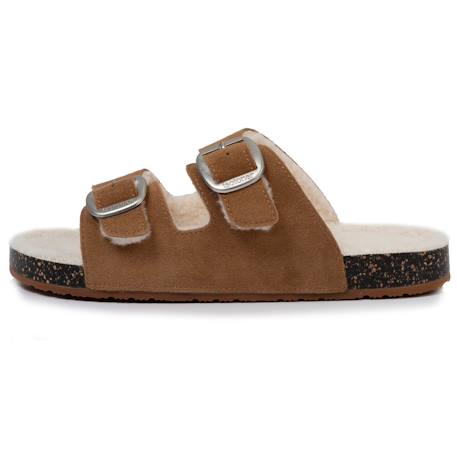 Chaussons mules ouvertes ultra confortables, en cuir Camel+Vert d'eau 4 - vertbaudet enfant 