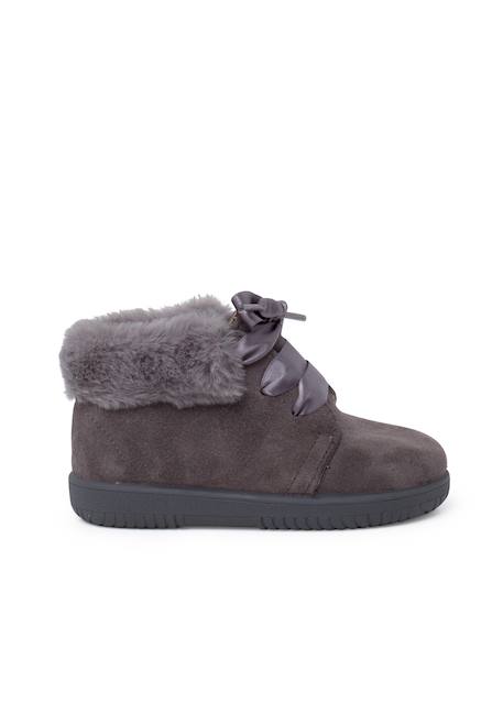 Bottines en suède fille col fourrure lacets en satin Bleu marine+Gris+Marron+Rose+Taupe 7 - vertbaudet enfant 