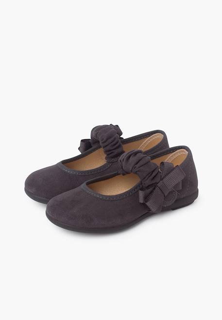 Chaussures babies bride froncée et nœud pour fille Bleu marine+Gris+Rose+Sable 10 - vertbaudet enfant 