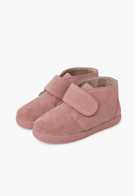 Bottines à brides larges adhérentes en fourrure Bleu+Bleu marine+Camel+Gris+Rose+Taupe 28 - vertbaudet enfant 