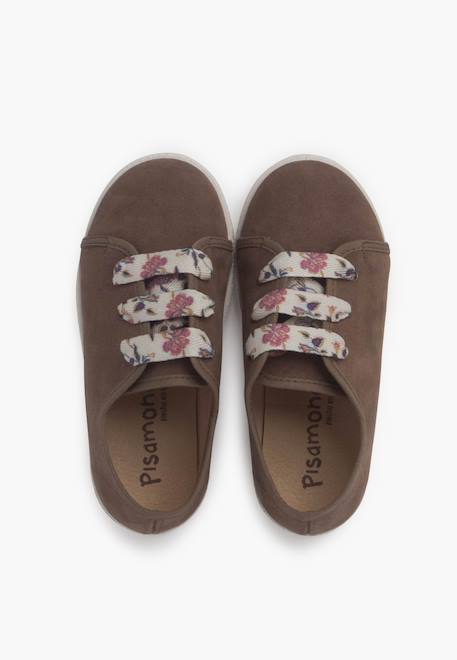 Baskets à lacets fleurs en serratex Taupe+Vieux rose 5 - vertbaudet enfant 