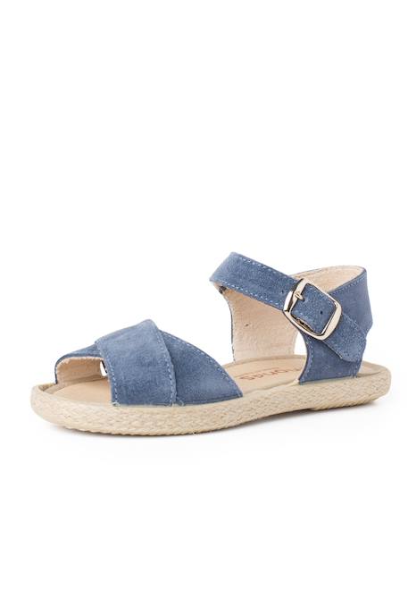 Sandale en suède brides croisées et semelle en jute Bleu+Camel 2 - vertbaudet enfant 