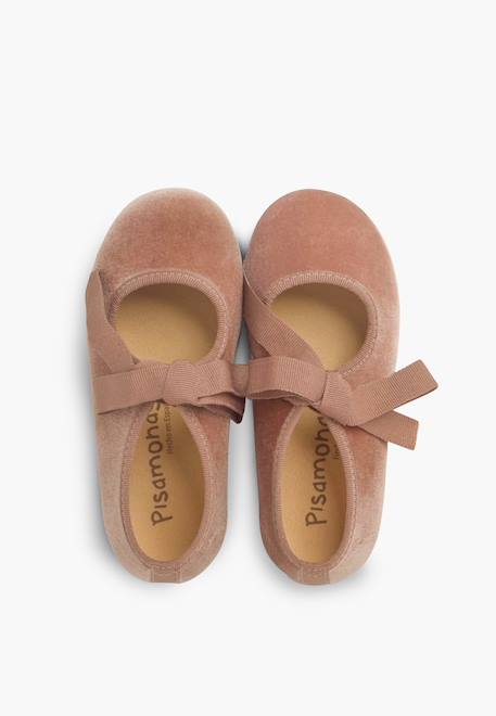 Chaussures babies velours avec nœud gros-grain filles Beige+Bleu de france+Bleu marine+Bordeaux+Gris+Noir+Rose pâle+Vert 41 - vertbaudet enfant 