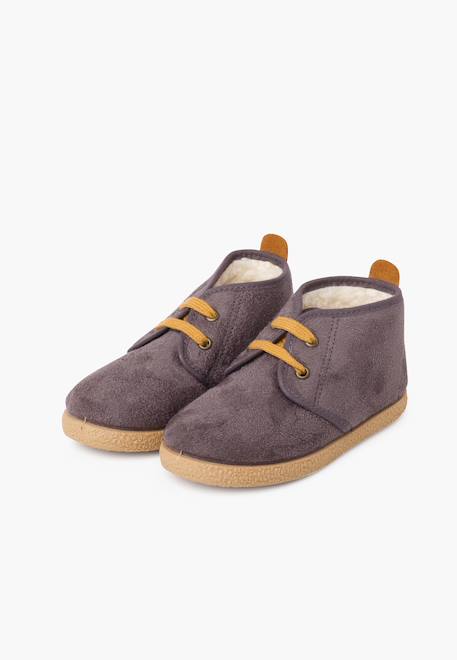 Bottines doublées en suède de mouton avec bande arrière Gris+Marron 4 - vertbaudet enfant 