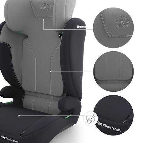 Siège Auto Kinderkraft I-SPARK 2 PLUS i-Size 100-150 cm 2 en 1 avec Booster, H-GUARD, SPS et Appuie-Tête 10 Positions Gris+Noir+Rose+Vert 5 - vertbaudet enfant 