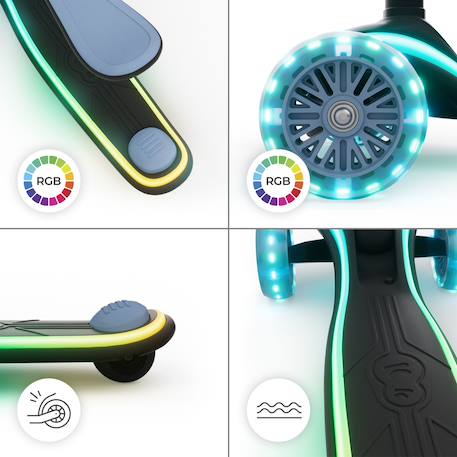 Trottinette Kinderkraft RAKET UP 2 en 1 avec Siège Réglable, Roues RGB et LED, Guidon Ajustable et Pliage Compact Beige+Black+Blue+Pink 17 - vertbaudet enfant 