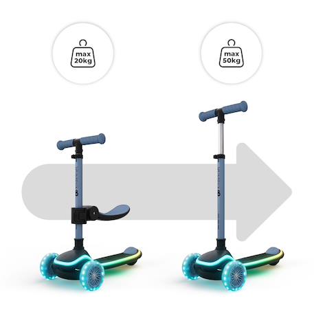 Trottinette Kinderkraft RAKET UP 2 en 1 avec Siège Réglable, Roues RGB et LED, Guidon Ajustable et Pliage Compact Beige+Black+Blue+Pink 14 - vertbaudet enfant 