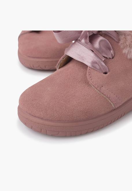 Bottines en suède fille col fourrure lacets en satin Bleu marine+Gris+Marron+Rose+Taupe 24 - vertbaudet enfant 