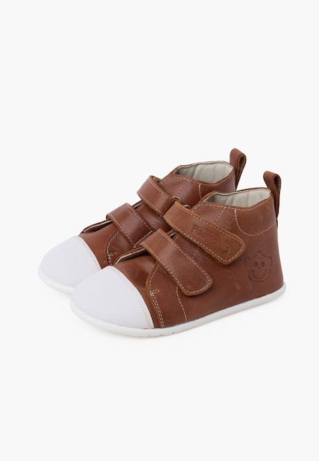 Bottine sport en cuir à bout blanc Couleur cuir+Rose 4 - vertbaudet enfant 