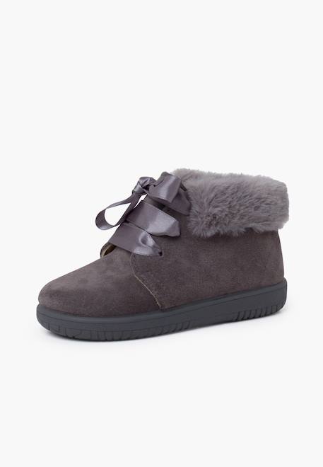 Bottines en suède fille col fourrure lacets en satin Bleu marine+Gris+Marron+Rose+Taupe 8 - vertbaudet enfant 