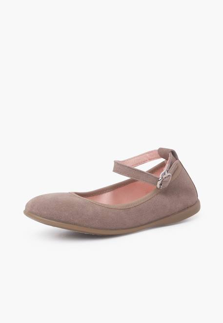 Ballerines souples en daim à bride Taupe 2 - vertbaudet enfant 